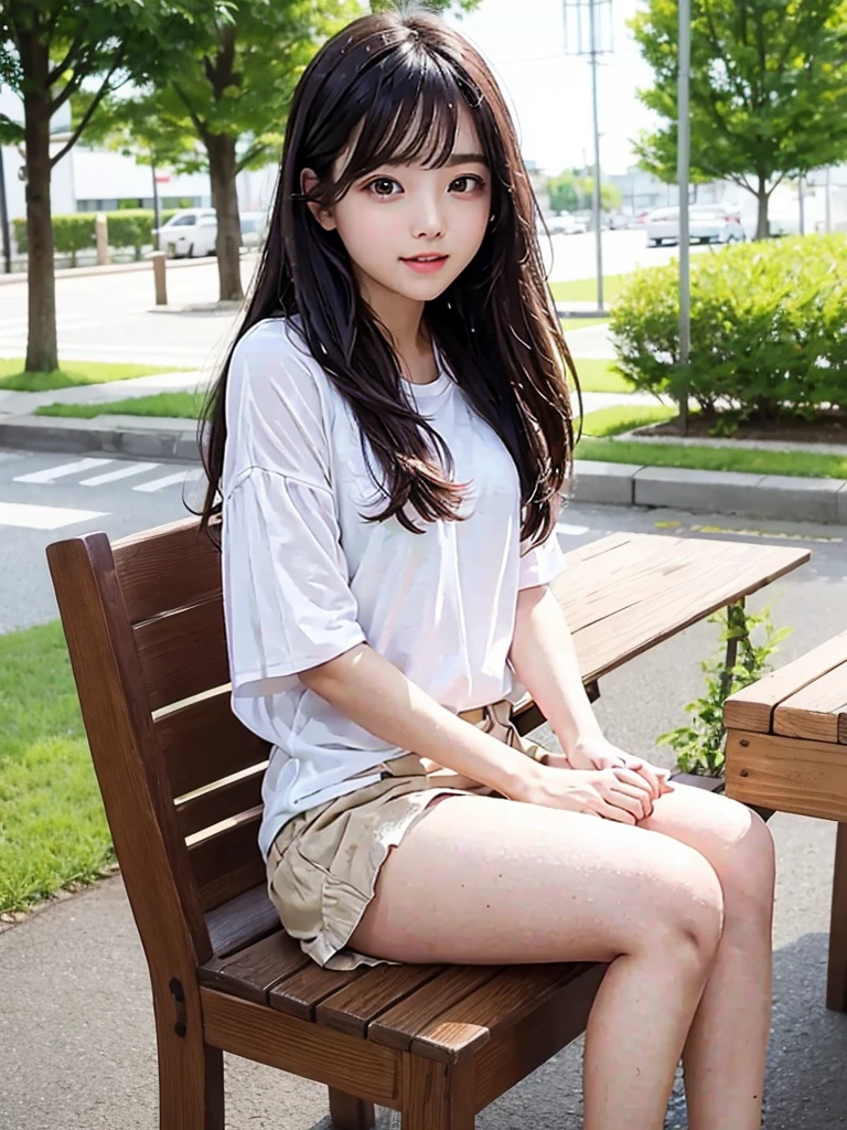 Highest quality、beautiful girl、Sitting、mile,from below