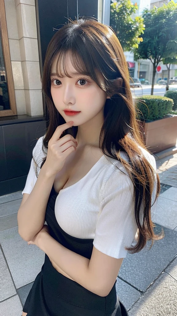 Beautiful body, Beautiful face, big breasts, long hair, Short topic, mini skirt
