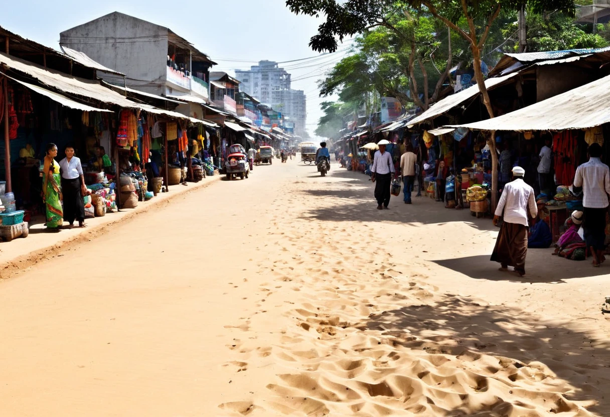 Black Market,noon,People are coming and going,A small amount of sand,City,Well-maintained roads