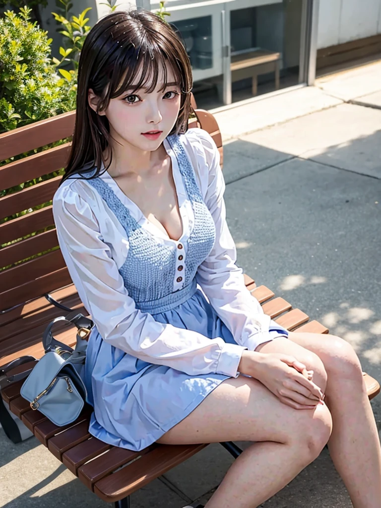 Highest quality、beautiful girl、Sitting、mile,from below