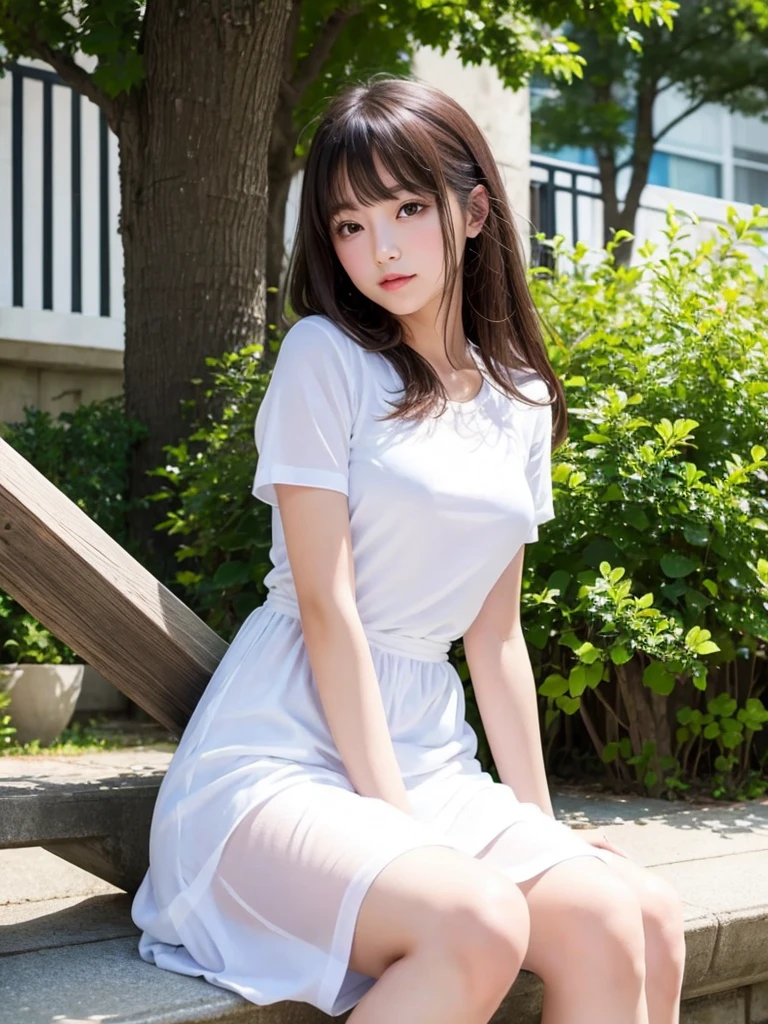 Highest quality、beautiful girl、Sitting、mile,from below