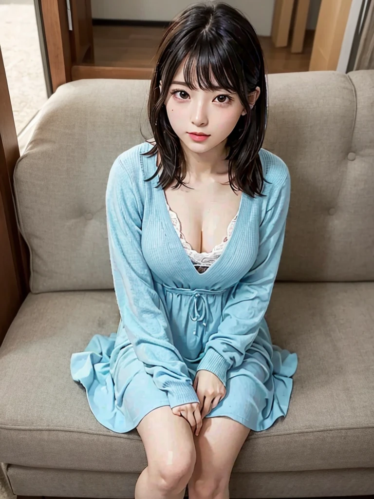 Highest quality、beautiful girl、Sitting、mile,from below