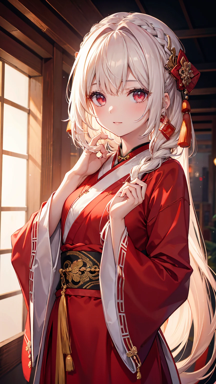 best quality, masterpiece, High resolution, 1 girl, china hanfu,Chinese architect background, red scarf, hair accessories,necklace, jewelry,pretty face,Above_Body, The Tyndall effect,Realistic, Dark Studio, Edge lighting, two color lights,(Highly detailed skin:1.2), 8K uhd, DSLR camera, soft light, high quality, Volumetric lighting, confess, photo, High resolution, 4K, 8K, Bokeh,girl in red dress