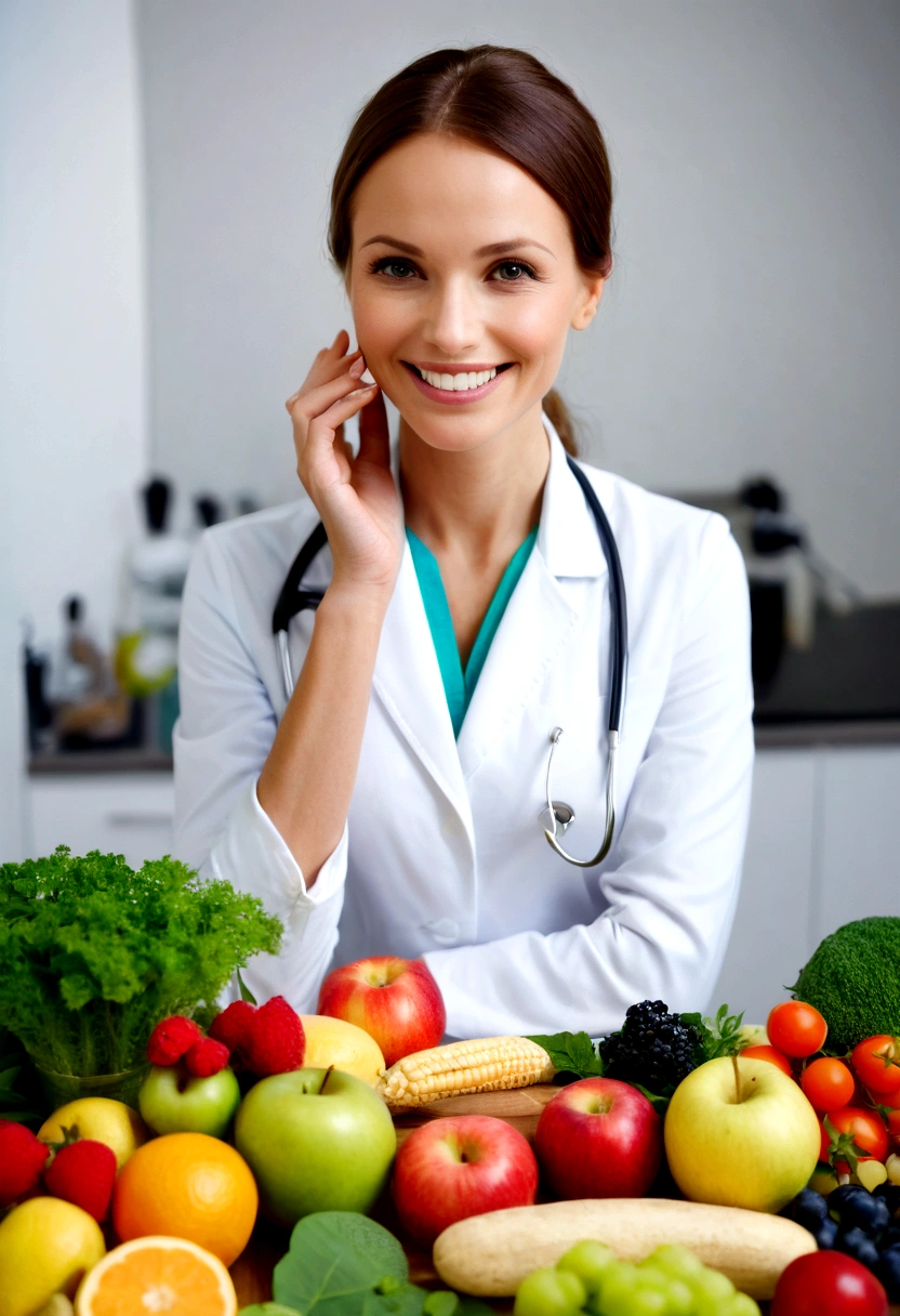 nutritionist midlle lady smiling talking bout health
