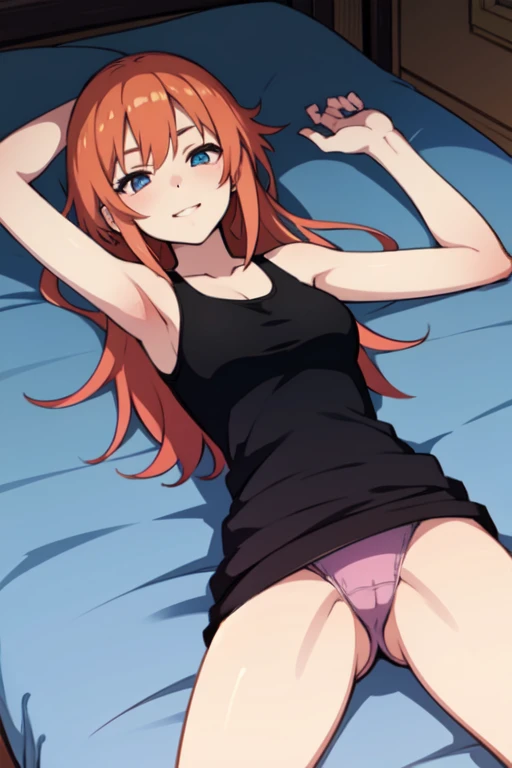 beautiful girl, one, Anime-Series, Ginger, Bett, girlfriend, Tank top, panties, lie down, Happy