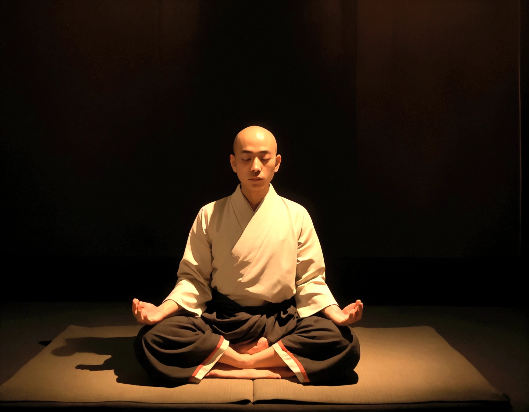 arafed monge sitting in a meditation position in a dark room, buddhist monge meditating, monge meditate, buddhist monge, buddhist, praying meditating, portrait of monge, zen meditation, Hindu Stages of Meditation, monge, ancient japanese monge, monge clothes, budism, Spiritual enlightenment, fisting monge, powerful zen composition, 2 1 st century monge