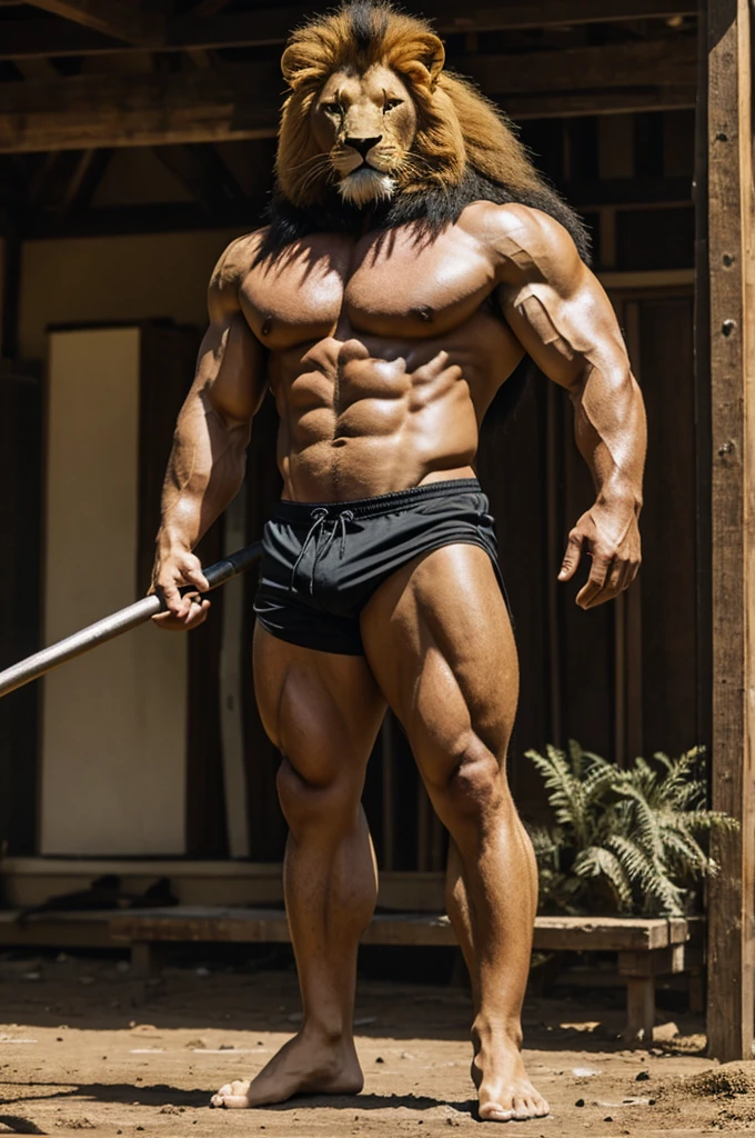 lion man standing muscular front 