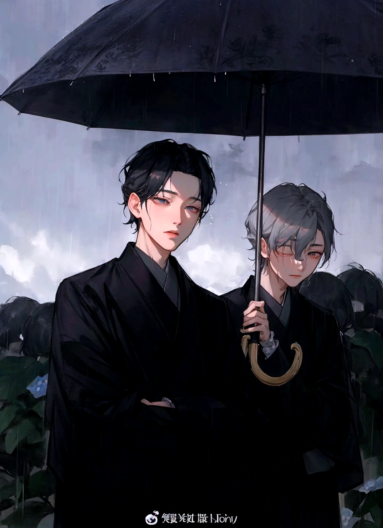 they are under an umbrella in the rain, cai xukun, nixeu e sakimichan, Kim Doyoung, Taoshi, alessio albi e shin jeongho, Ulzzang spacious, rain aesthetic, raining, it's pixivs and junji, inspired by Bian Shoumin, official fanart, Tae June Kim, sha xi