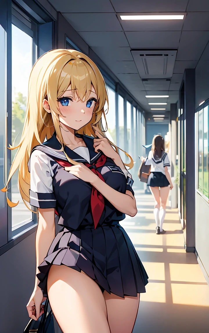 NSFW,Highest quality,4K,Full Color,((School corridor:1.4)),high school girl,(There are 10 female students:1.5),,(being with friends:1.3),Not aware of this,Angle from the ground,Looking up angle,(Panty Shot:1.2),(Upskirt voyeur:1.2),(Going to school:1.2),(Low - Angle),(Invisible Man),(Serious pupils)