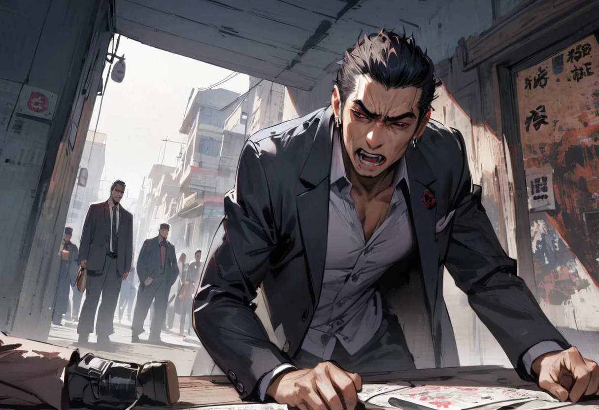 Yakuza Office、Yakuza、scared、fear、building、background、Dynamic Angle、masterpiece、best quality、ultra-detail、Japanese Mafia、Yakuza hideout、gang、Boss's Room、Thug's Room