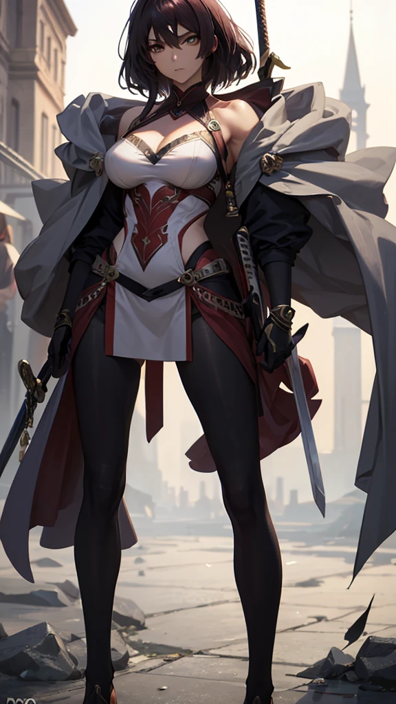 (masterpiece, 4K ,Super detailed:1.2), (anime:1), (Perfect quality), The whole body is shown, View Viewer, Holding a sword, Close-up of a woman wearing armour and holding a sword, Desperate look, Muscular and ultra violent women, Powerfully々And, RPG concept art character, Elegant appearance