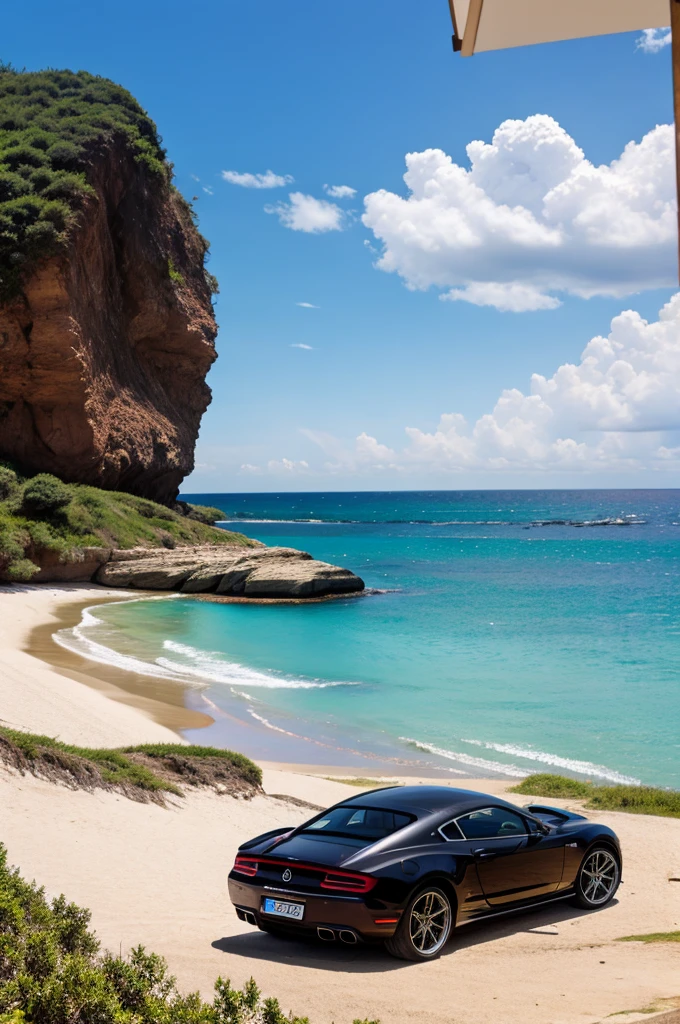 Beautiful beach with beautiful ship and millionaires cars with outstanding scenery