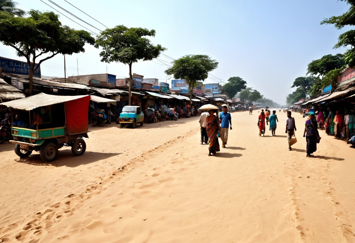 Black Market,noon,People are coming and going,A small amount of sand,Thriving city,Well-maintained roads