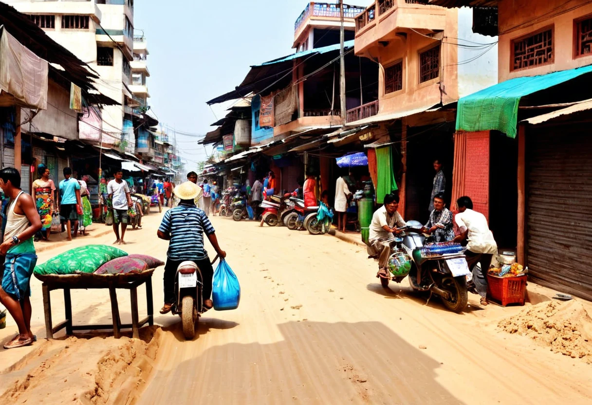 Black Market,noon,People are coming and going,A small amount of sand,Thriving city,Well-maintained roads