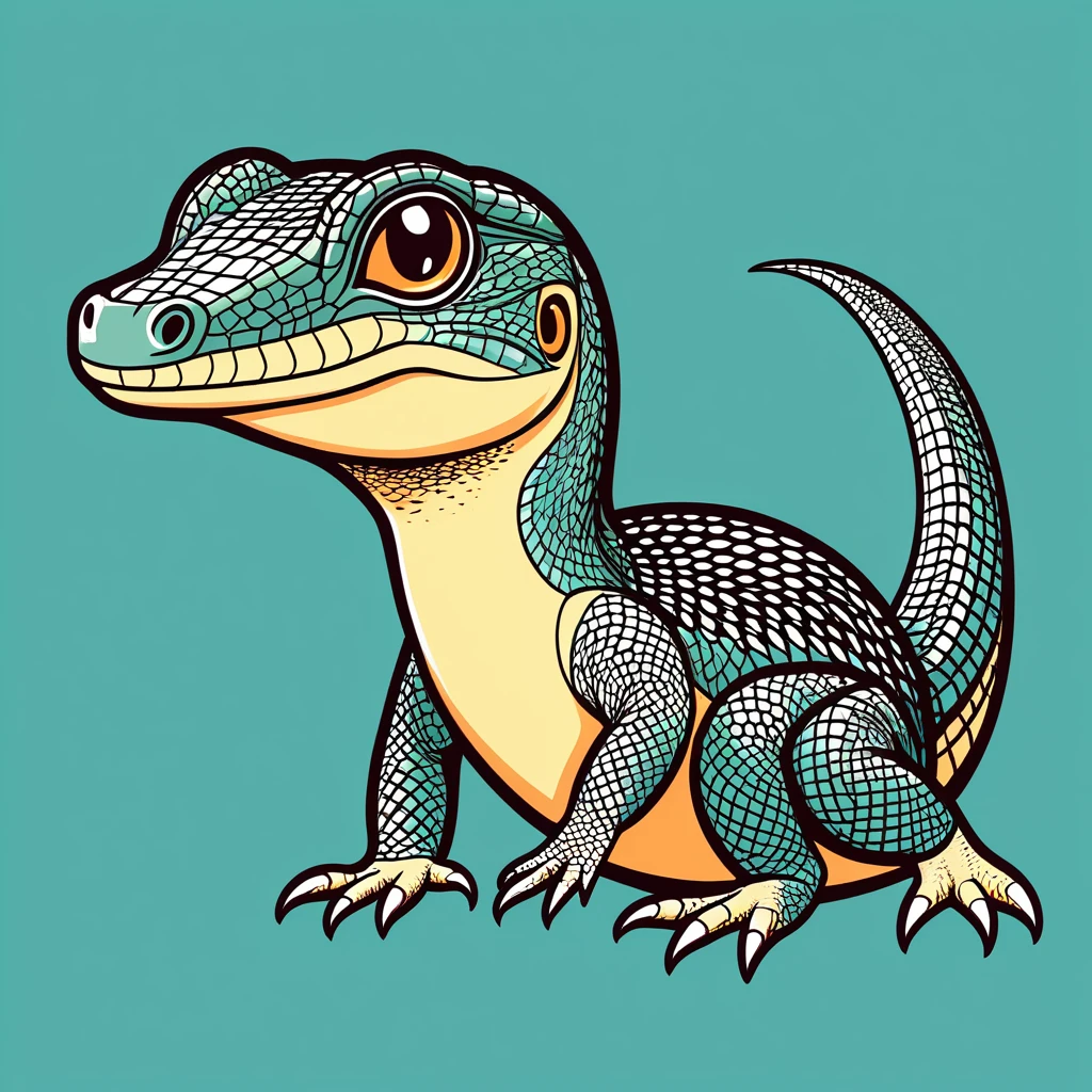 cute monitor lizard, illustration, vector graphics, strong contours