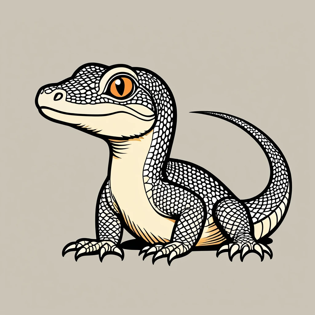 cute monitor lizard, illustration, vector graphics, strong contours
