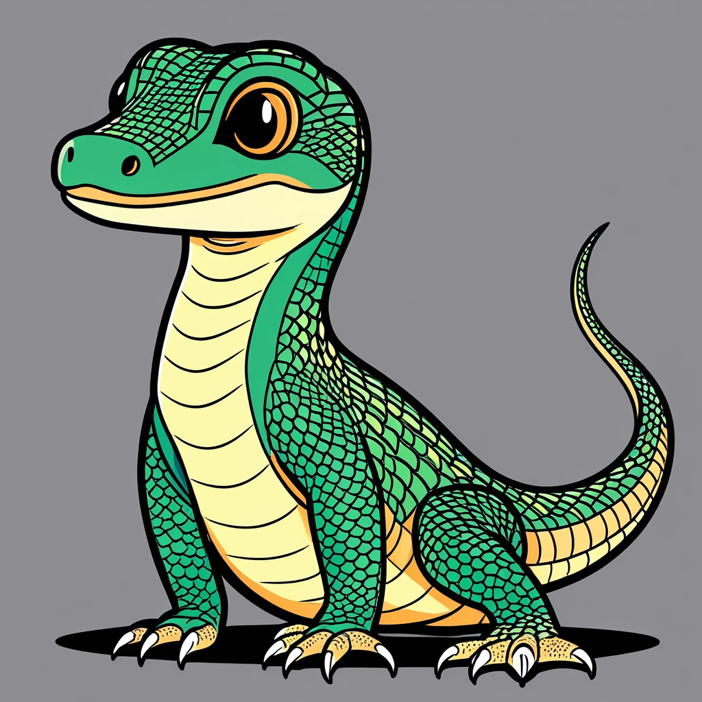 cute monitor lizard, illustration, vector graphics, strong contours
