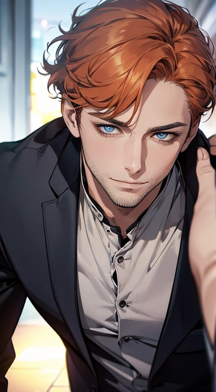 (best quality,4k,8k,highres,masterpiece:1.2),ultra-detailed,(realistic,photorealistic,photo-realistic:1.37),1 man,31 years old,mature man,very handsome,without expression,smile,short grey b
Orange hair,blue eyes,penetrating gaze,perfect face without errors,imposing posture,businessman,office background,cinematic lighting,hdr image