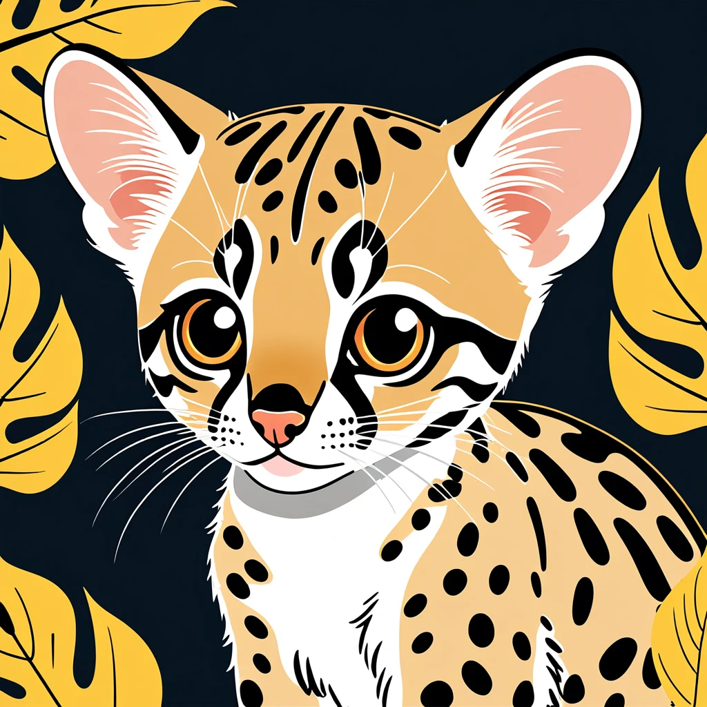 cute margay, illustration, vector graphics, strong contours