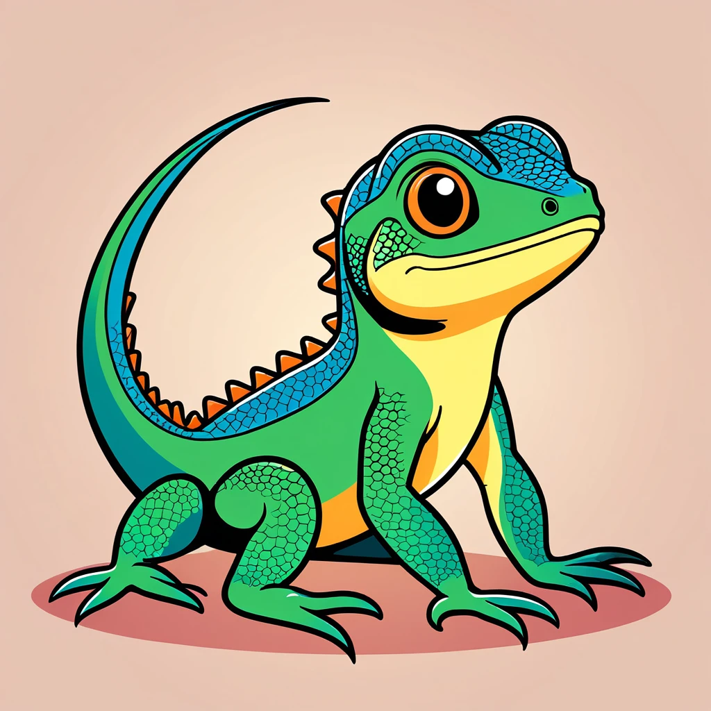 cute lizard, illustration, vector graphics, strong contours