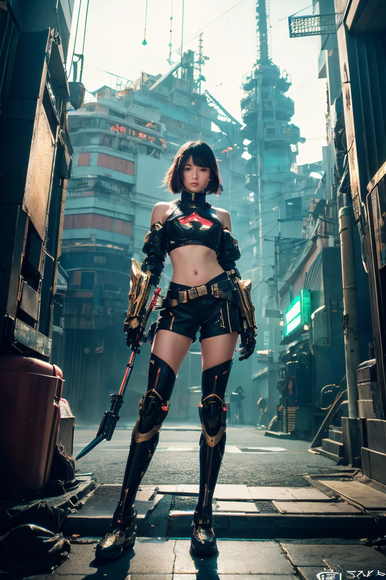 Boutique,best quality,Gold jewelry,(slip out feet),Fairy skin,(Fidelity :1.2),Standing,Super Detailed,realistic,High quality,Movie Light,Ray tracking,Ultra HD,Upper body
Girl in shorts and jacket standing next to giant robot, Guweiz style artwork, CyberPunk mech, Trends on CGSTATION, Guweiz, Russell Dongjun Lu, digital cyberpunk anime art, Ross Tran 8 K, Guweiz on ArtStation Pixiv, Girl in mecha network armor