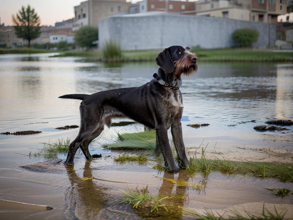 (a woman and her drahthaar dog:1.5), best quality, vika russian face shape, super high resolution, full body, ((supermodel in the sassi_di_matera:1.3)), (realism: 1girl), RAW photo, 1girl, solo girl, bare shoulders, wearing black vest, looking at the camera head-on, dongle photo, sexy bare feet, black background, in the dark, deep shadow, understated, cold light. [The character (complete) is surrounded by mist, evoking a mysterious and eerie atmosphere. The lighting is dark and atmospheric, with a red smoke adding a touch of sinister ambiance. Best quality image, with a resolution of 4k and HDR enhancement, showcasing the utmost level of detail and realism, full body shot:1.5]. [8K, Best Quality, Masterpiece, Ultra High Resolution, (highly detailed CG unity 8k wallpaper), (best photo), (best shadows), isometric 3D, octane rendering, ray tracing, highly detailed, (Best quality, 4K, 8k, A high resolution, masterpiece:1.2), absurdity, ultra detailed, (realistic, photorealistic, photorealistic:1.37), complex parts, HDR, (complex parts:1.12), (hyper detailed, hyper realistic, Soft lighting, spicy:1.2), (complex parts, Hyper detailed:1.15). Blurred foreground. (backlit), masterpiece, high quality, brightness, chromatic aberration, 8k uhd, foggy smoke, shadows, contrast, clear sky, (warm hue, warm tone), high details, natural reflections]. Town of Mateera in background landscape.