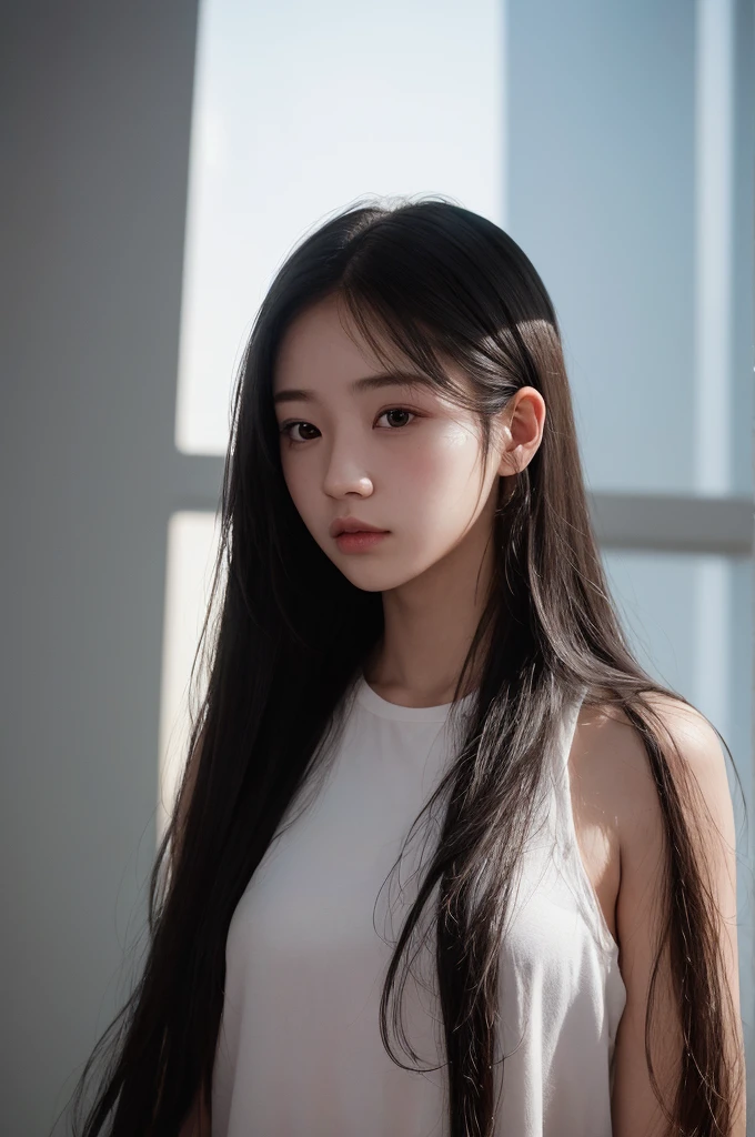 20 year old girl, long hair, high contrast (Natural skin texture, Hyperrealism, Soft Light, sharp), portrait, standing, kpop