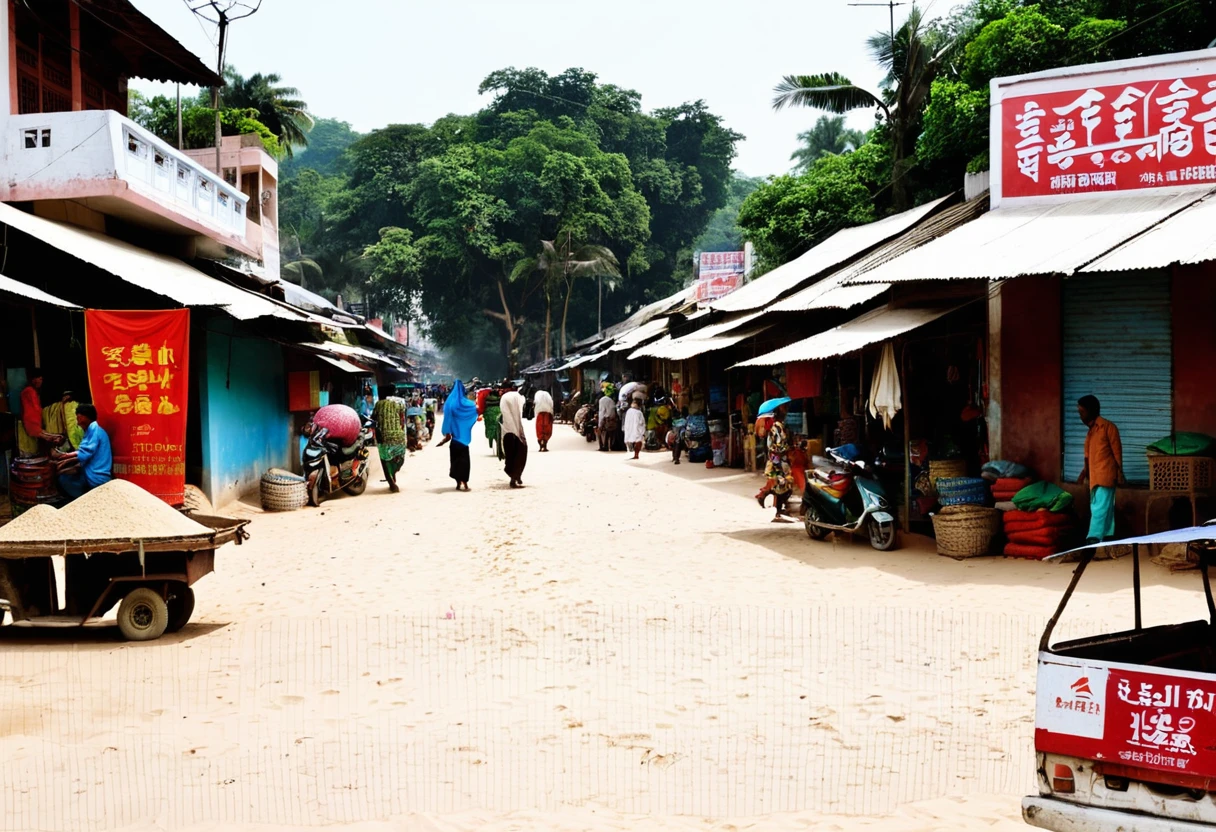 Black Market,noon,People are coming and going,A small amount of sand,Thriving city,Well-maintained roads