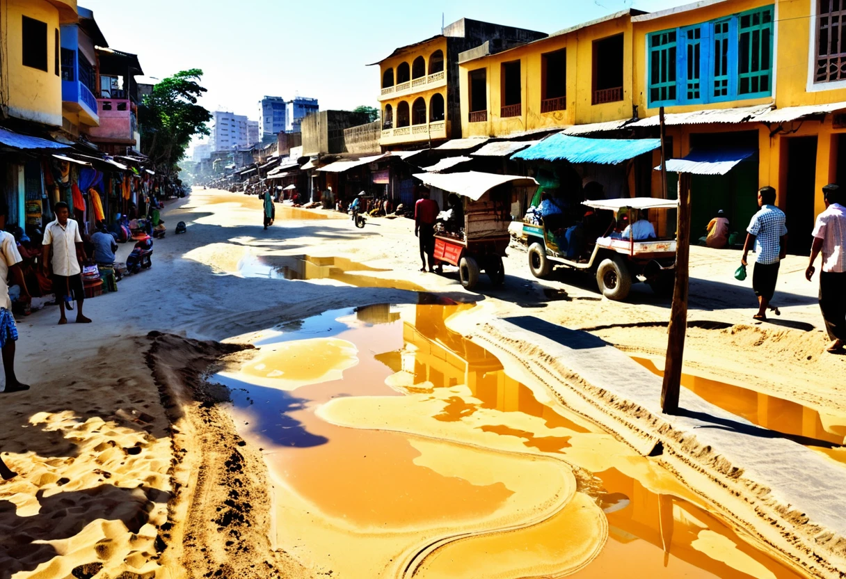 Black Market,noon,People are coming and going,A small amount of sand,Thriving city,Well-maintained roads