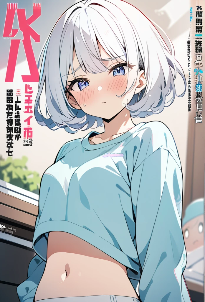 (8K, 4K, Best Quality, High Resolution: 1.2) ,1 girl, megami magazine, white hair, short hair, mature face, ashamed look, mature face, blush, 3/4 angle view, anime style colouring, face view