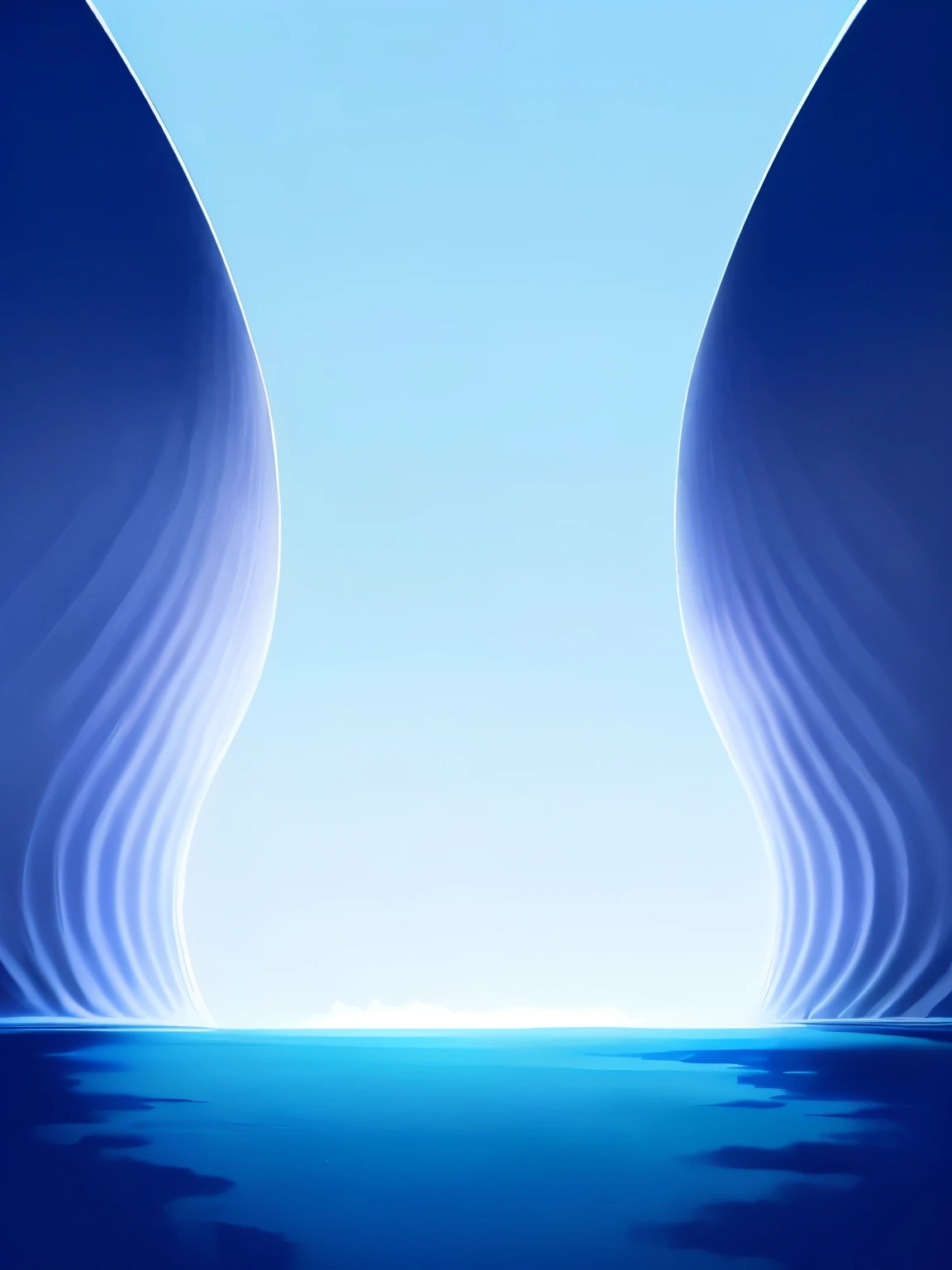 indoors,Outside is blue sky and white clouds,There are three-dimensional buildings on both sides,Surreal