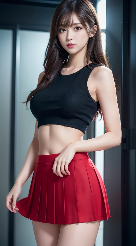 nsfw,1girl, ude,mix4, full_body, look_at_viewer, (8k, RAW photography, top quality, masterpiece:1.2), (realistic, photorealistic:1.37), professional lighting, photon mapping, black_miniskirt, black pleated skirt, holding pom poms,((skirt lift))