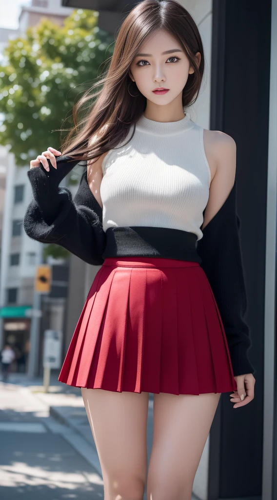nsfw,1girl, ude,mix4, full_body, look_at_viewer, (8k, RAW photography, top quality, masterpiece:1.2), (realistic, photorealistic:1.37), professional lighting, photon mapping, black_miniskirt, black pleated skirt, holding pom poms,((skirt lift))