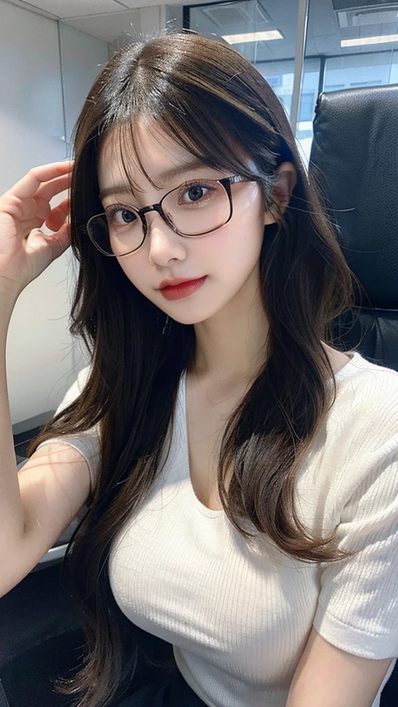 Beautiful body, Beautiful face, big breasts, long hair, office work, Stylish glasses