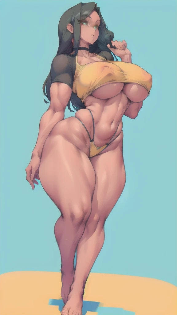 full body in image, full woman, (feet on image), simple hair, female body, mini jogger shorts, curvy body, large hips, beautiful woman, thicc body, big thighs, voluptuous body, full thick body, dinamic pose, curve body. detalied pose, body, simple background, expressive face, focus on face, line art, sketch