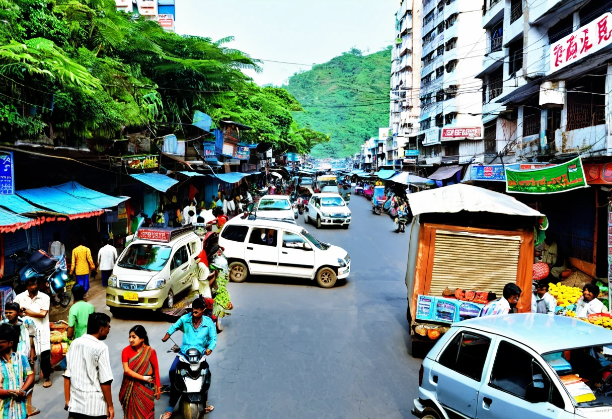 Black Market,noon,People are coming and going,Thriving city,Well-maintained roads