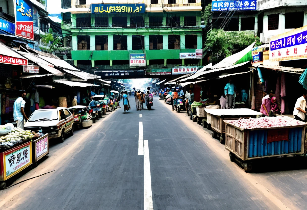 Black Market,noon,People are coming and going,Thriving city,Well-maintained roads