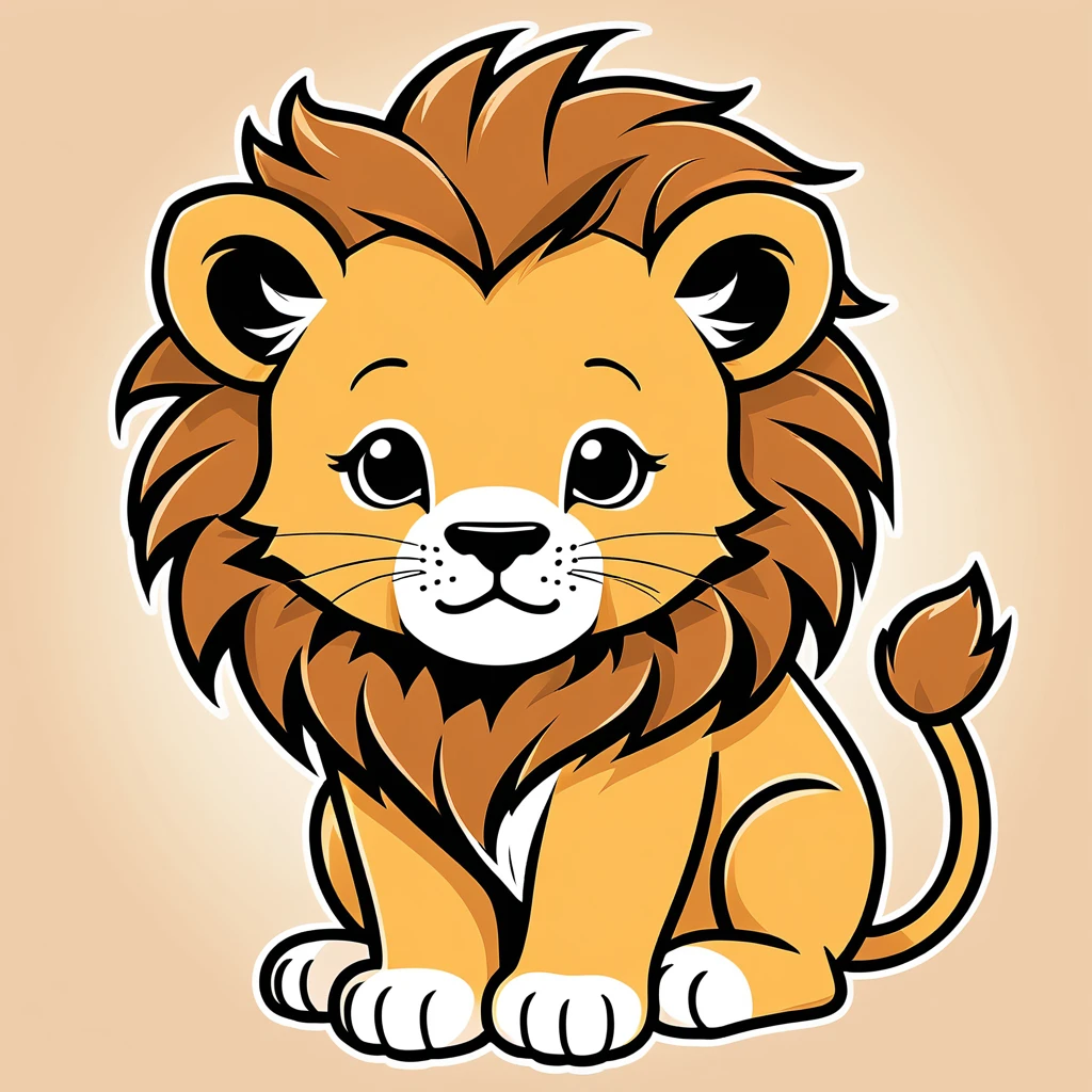 cute lion, illustration, vector graphics, strong contours