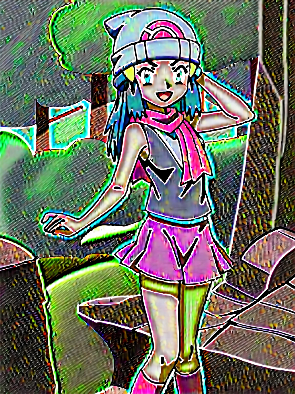score_9, score_8_up, score_7_up, source anime, anime, animification, anime screencap, anime coloring, vivid colors, shiny skin, skindentation, deep skin, depth of field, high quality, highres, (dynamic angle,dynamic pose), dawncheerxl, 1girl, solo, long hair, looking at viewer, smile, open mouth, blue eyes,beanie, black sleeveless shirt, pink scarf, pink skirt, pink boots,outdoors, hair ornament, sky, holding, blue hair, :d, sidelocks, tongue, socks, hairclip, eyelashes , dawn \(pokemon\) BREAK masterpiece,high quality