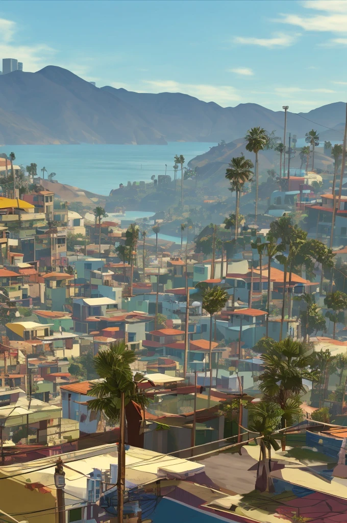 Create an image of a favela in the same style as GTA 5