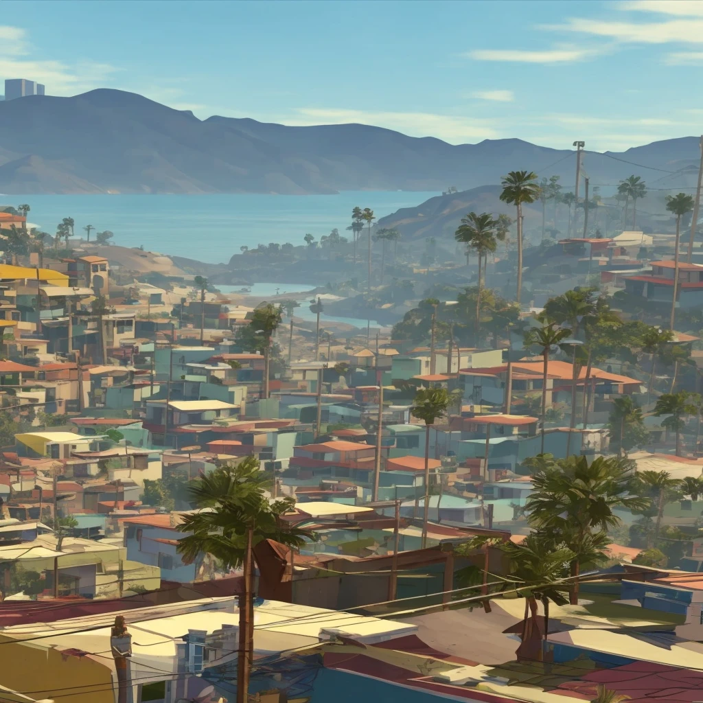 Create an image of a favela in the same style as GTA 5