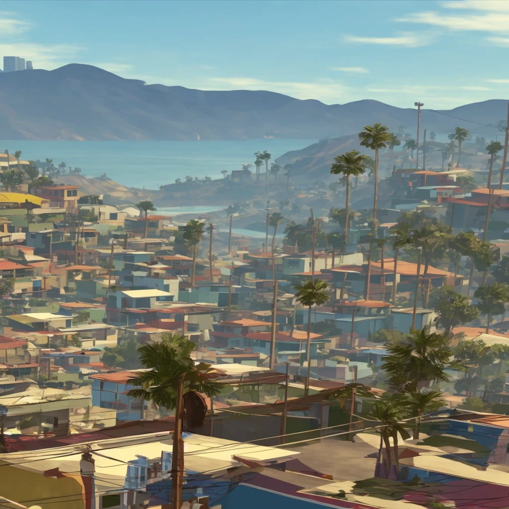 Create an image of a favela in the same style as GTA 5