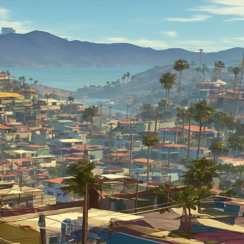 Create an image of a favela in the same style as GTA 5