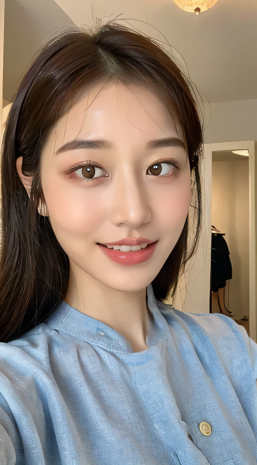 ((best quality, 8K, masterpiece: 1.3)), 1 Girl, Slim belly beauty: 1.3, (Casual hairstyle, Large Breasts: 1.2), skirt: 1.1, Very delicate face, Exquisite eyes, Double eyelids, Smile, Home