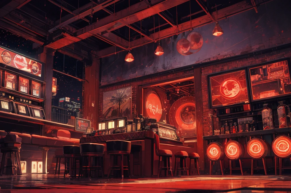 red casino, night, downtown, HDR, 4k resolution, red moon, firework, modern architecture, slot machine, indoor