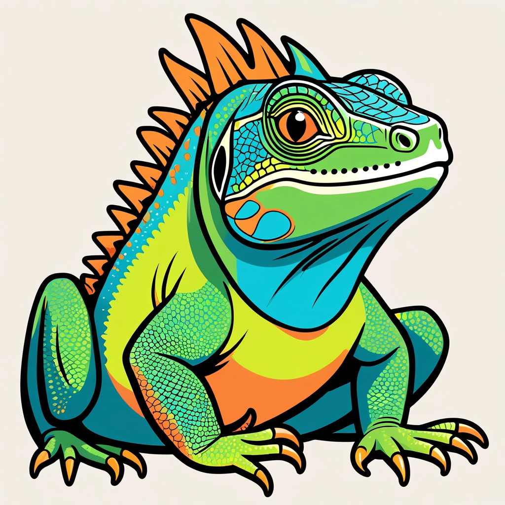 cute iguana, illustration, vector graphics, strong contours

