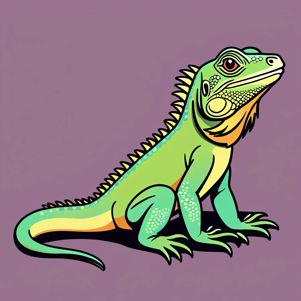 cute iguana, illustration, vector graphics, strong contours