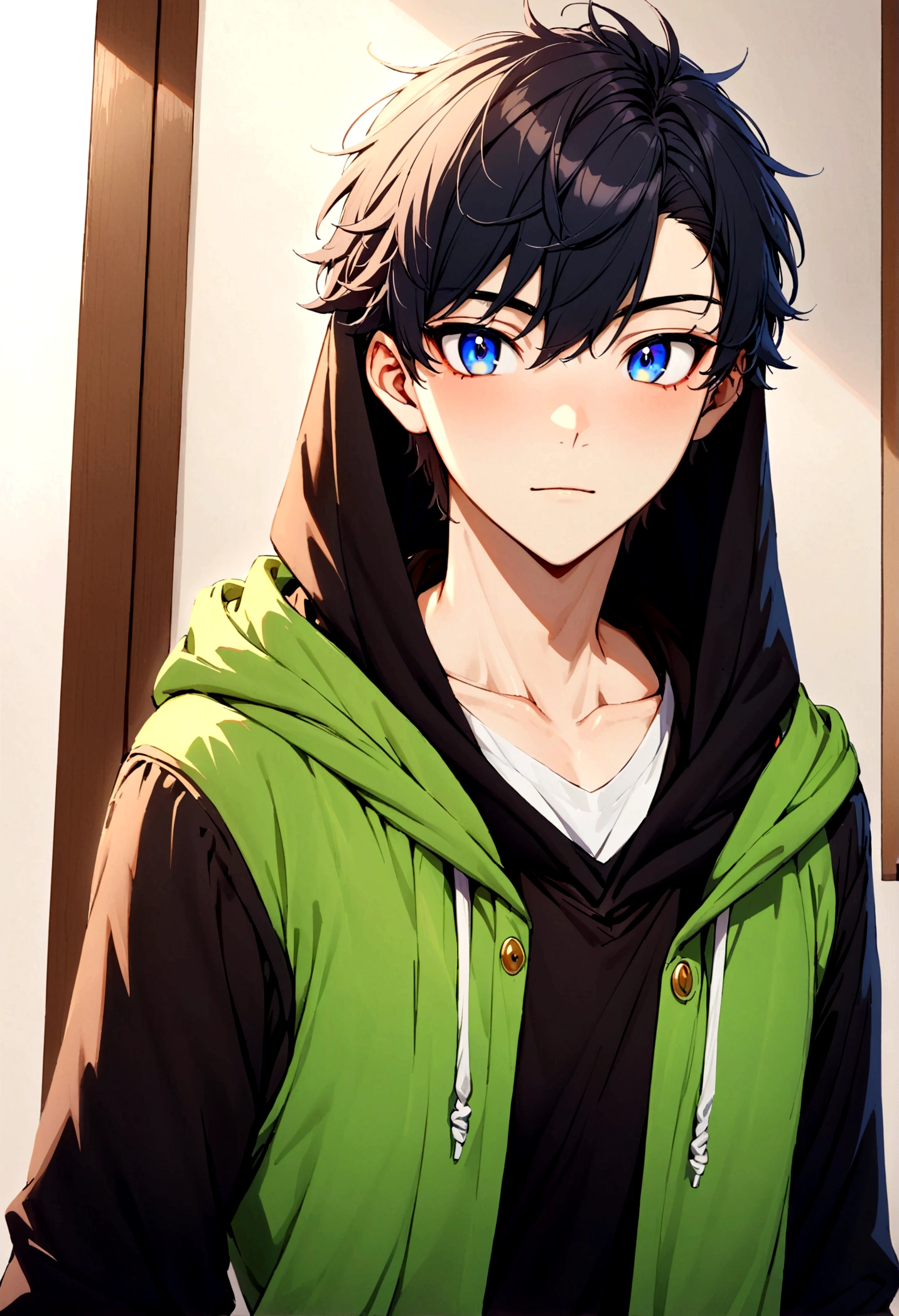 a Chinese college male teenager, freshman, gaming nerd, wearing hoody, handsome