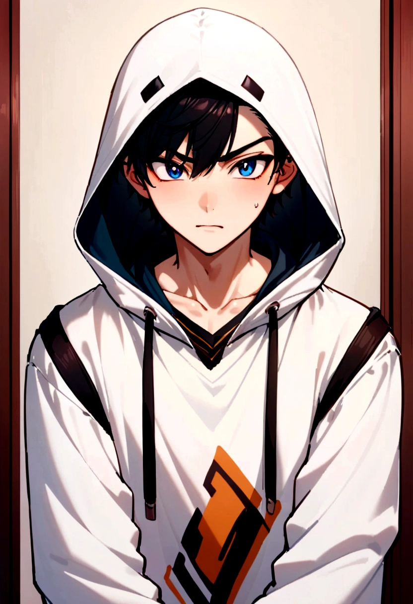 a Chinese college male teenager, freshman, gaming nerd, wearing hoody, handsome