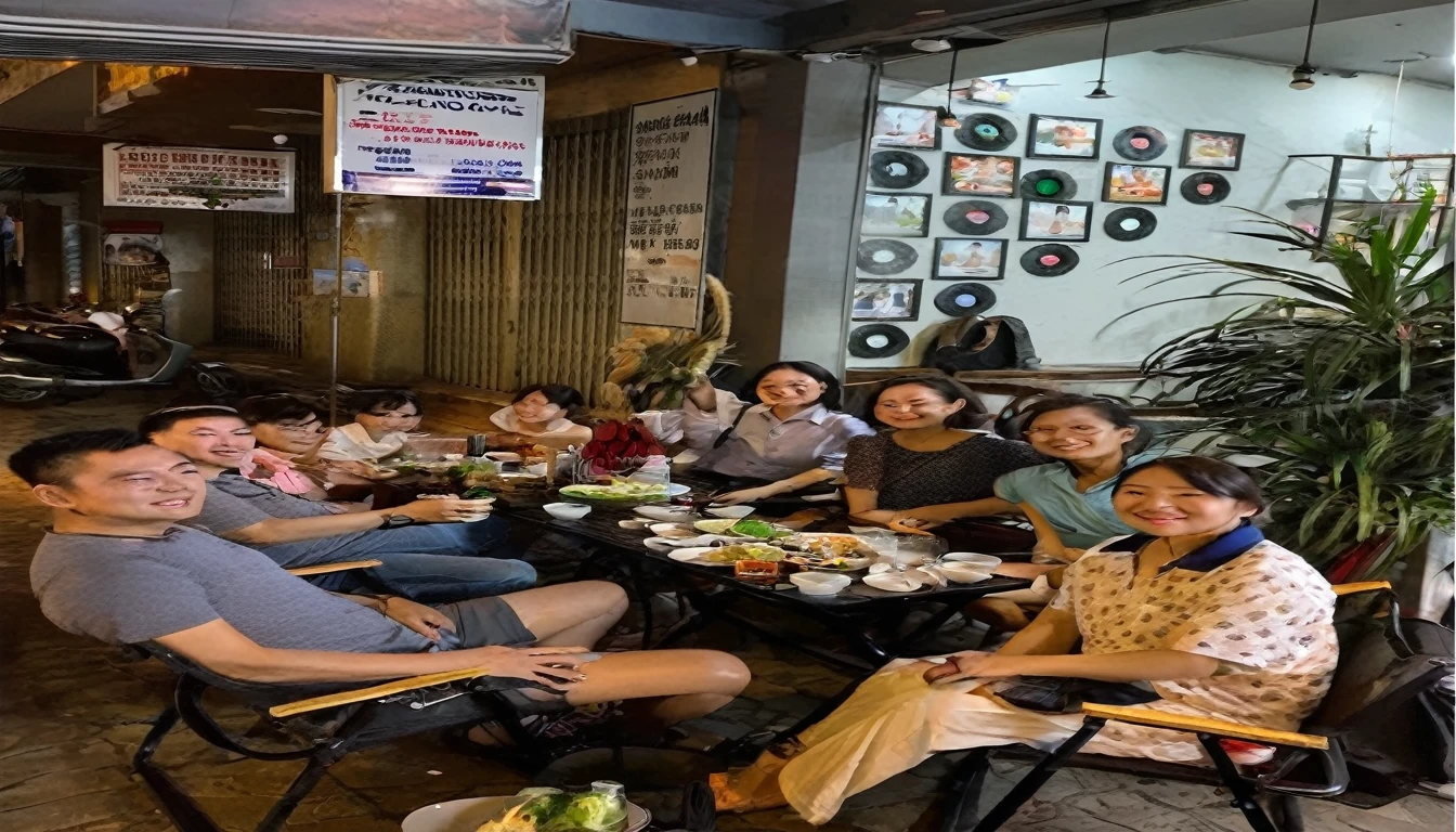 Friends in 39s, dinners , from high school , vietnam danang city , with family , nice summer time , everyon happy